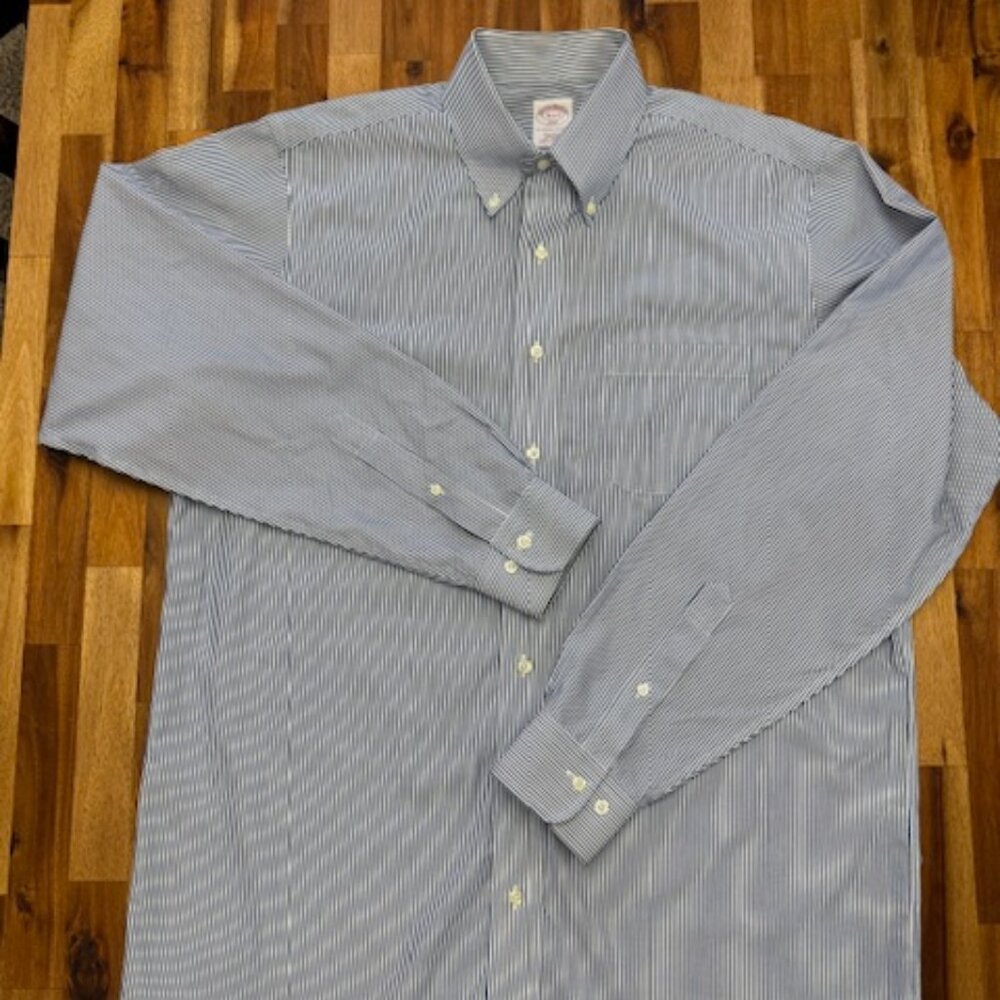 Men's Brooks Brothers 346 "The Original Polo Shirt" Blue Stripe Dress Shirt 16